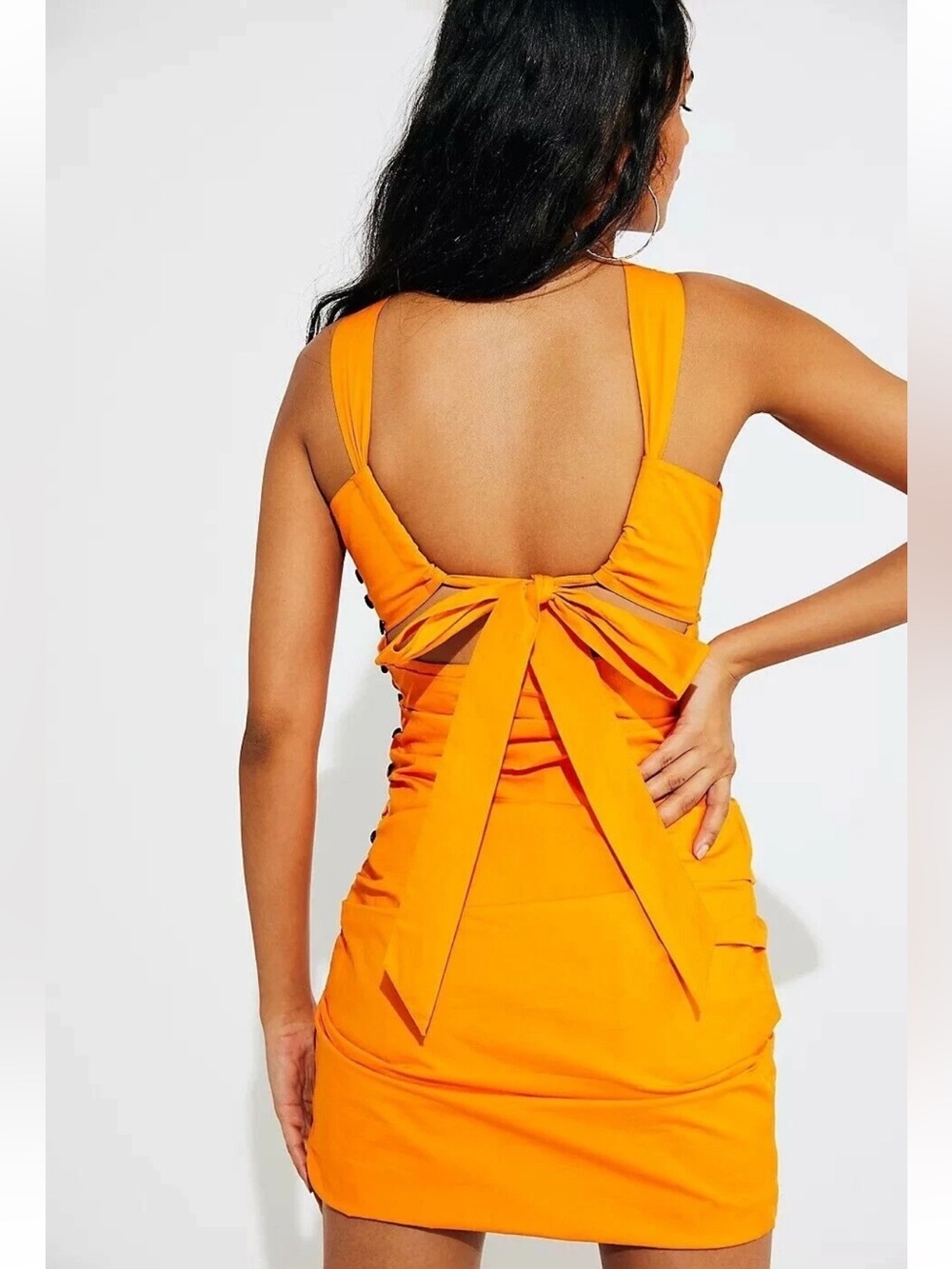 Free People Who Is She Dress Size Small Orange Halter Mini Cutout Bodycon Y2K - Picture 3 of 13